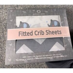 Fitted Crib Sheets Optima Baby 2-Pack Gray Elephants Triangles Cotton 28"x52"